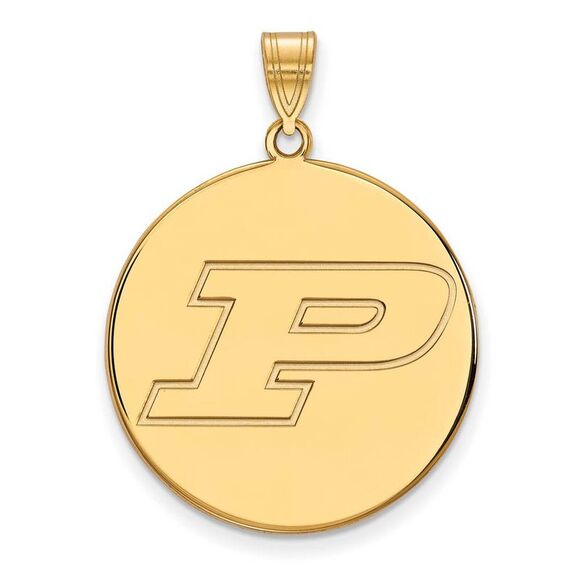 14k Gold Plated Silver Purdue XL Initial P Disc Pendant